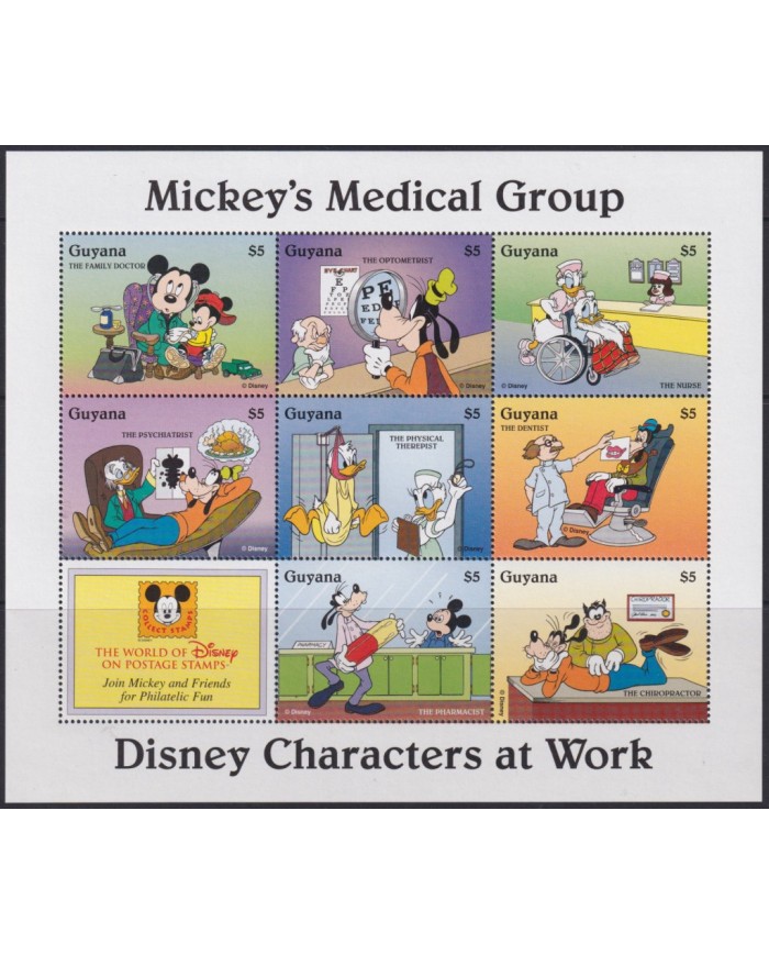 F-EX48173 GUYANA MNH 1995 MICKEY MOUSE MEDICAL GROUP DISNEY CARTOON MOVIE CINEMA COMICS.