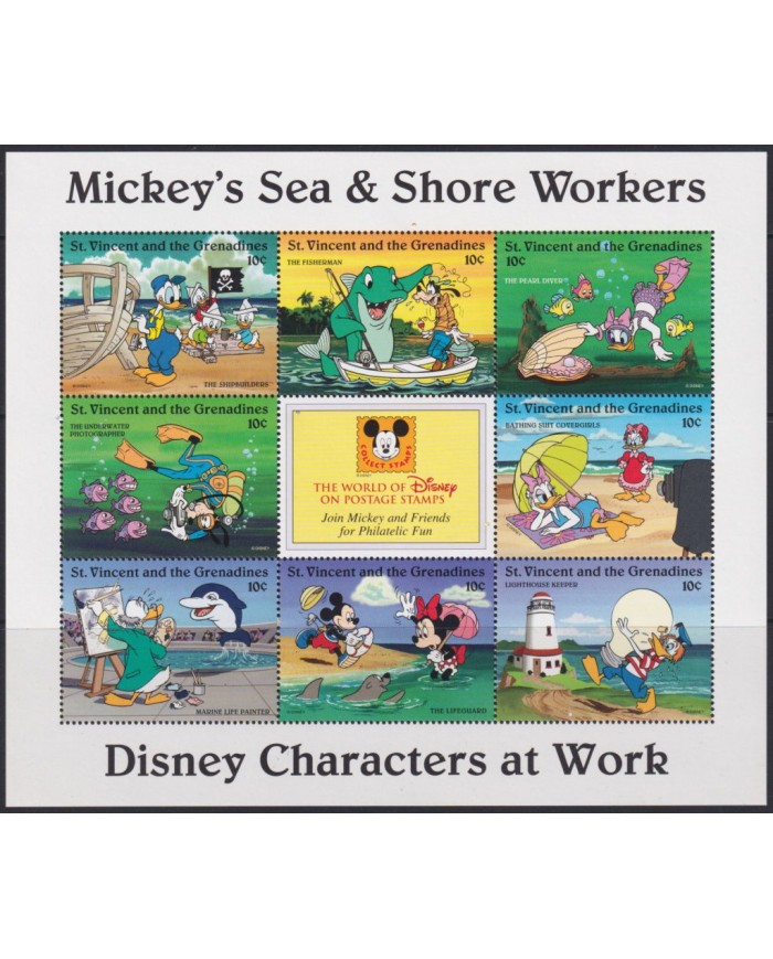 F-EX48175 ST VINCENT & GRENADINES MNH MICKEY MOUSE SEA & SHORE DISNEY CARTOON MOVIE CINEMA COMICS.
