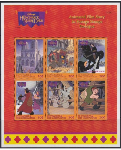 F-EX54009 ST VINCENT & GRENADINES MNH 2 HUNCHBACK NOTRE DAME DISNEY CARTOON MOVIE CINEMA COMICS.