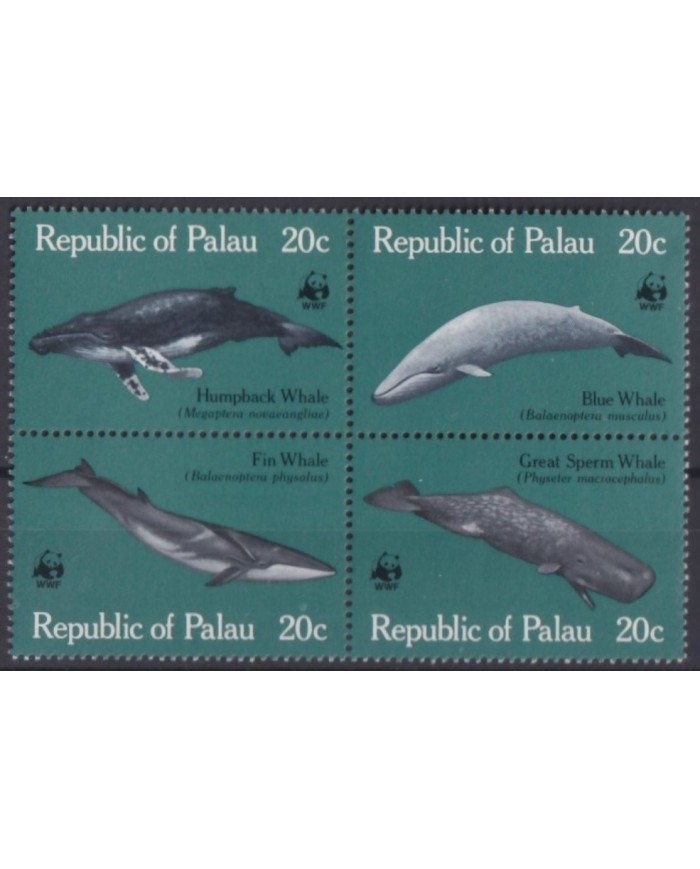 F-EX18629 PALAU MNH 1983 WWF SEA MARINE LIFE WILDLIFE WHALE FISH BLOCK.