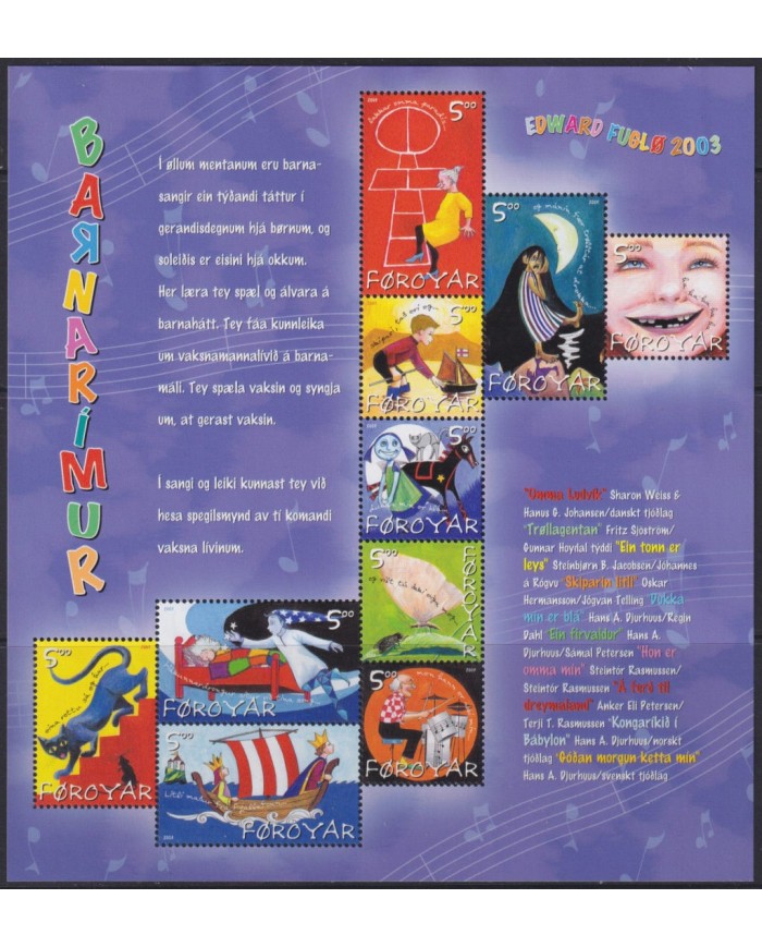 F-EX54022 FAROE FAROYAR MNH 2003 CHILDREN SONG CAT BOAT MOON.