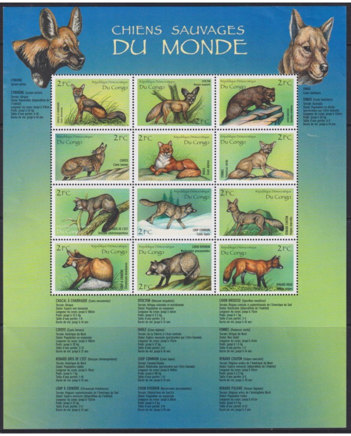 F-EX54024 CONGO MNH 1999 WILDLIFE CHIENS FOX.