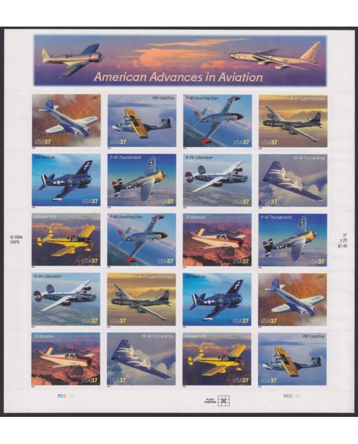 F-EX54051 USA US MNH 2005 AMERICAN ADVANCES IN AVIATION AIRPLANE AVION SHEET.