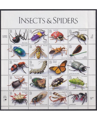 F-EX54053 USA US MNH 1999 INSECTS & SPIDER BEETLE SHEET.