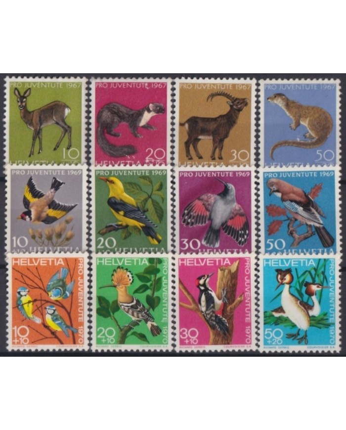 F-EX18640 SWITZERLAND SUIZA 1967-70 PRO JUEVENTUTE ANIMALS FAUNA BIRD AVES PAJAROS.