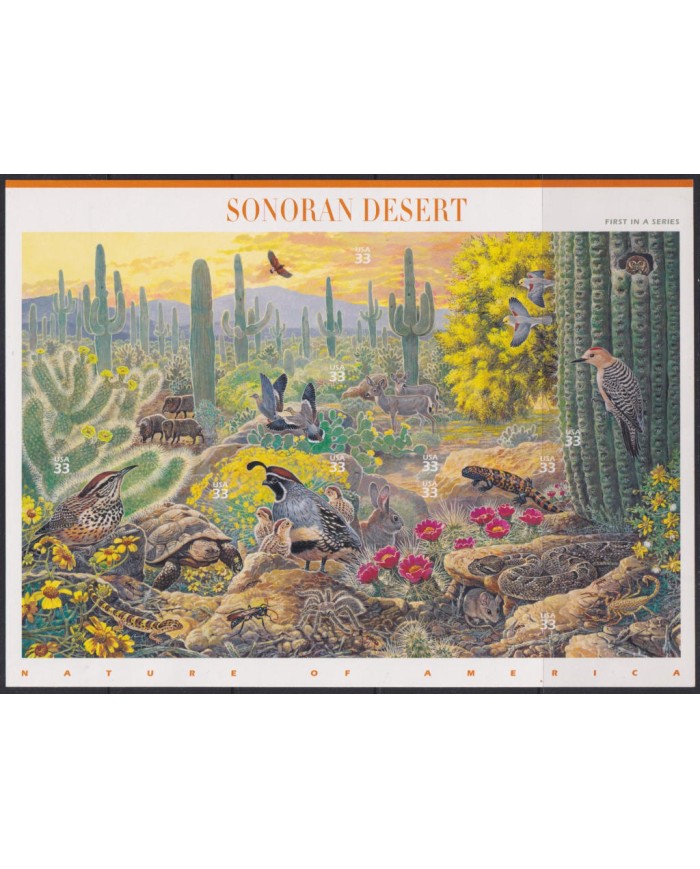 F-EX54057 USA US MNH 1999 WILDLIFE SONORAN DESERT BIRD TURTLE CACTUS INSECTS.