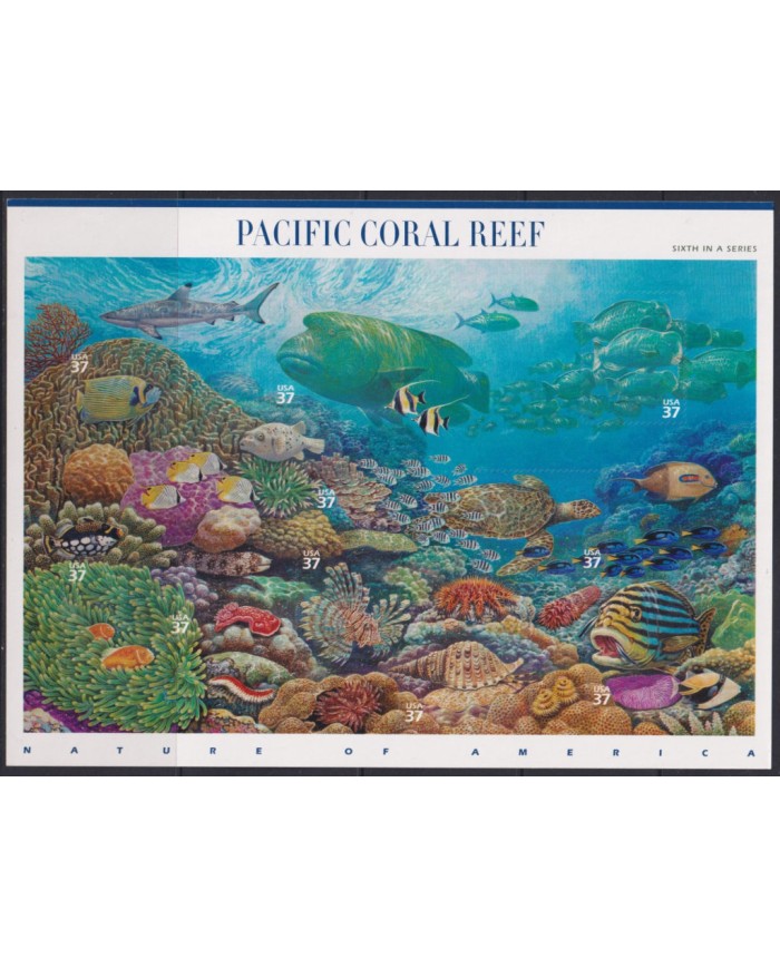 F-EX54059 USA US MNH 2003 WILDLIFE PACIFIC CORAL REEF FISH SNAIL SHELL SHARK.