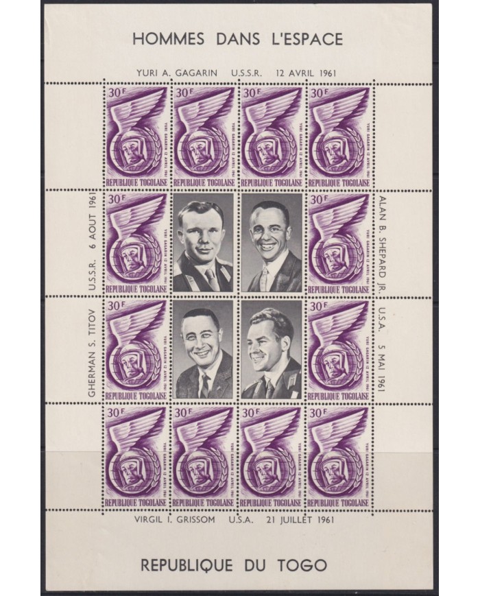 F-EX54046 NIGER MNH 1961 SPACE GAGARIN GRISSOM SHEET COSMOS SET.