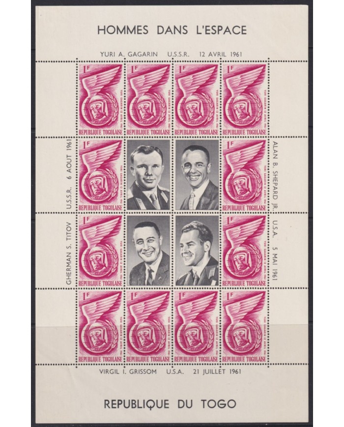 F-EX54046 NIGER MNH 1961 SPACE GAGARIN GRISSOM SHEET COSMOS SET.