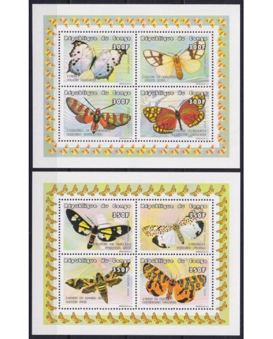 F-EX54708 CONGO MNH 1999 BUTTERFLIES PAPILLONS MARIPOSAS INSECTS 2 SHEET.