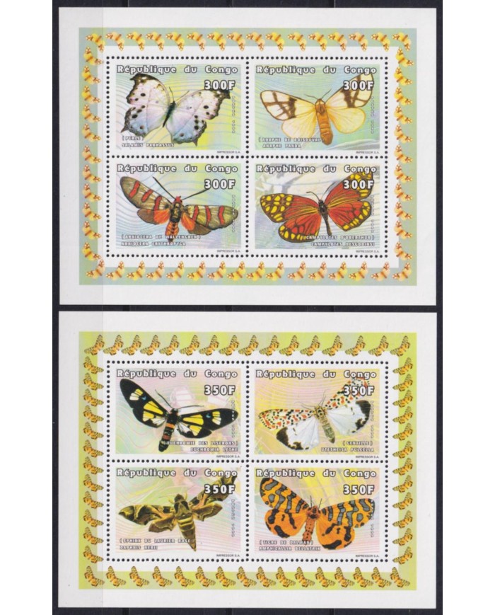 F-EX54708 CONGO MNH 1999 BUTTERFLIES PAPILLONS MARIPOSAS INSECTS 2 SHEET.