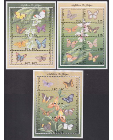 F-EX54168 CONGO MNH 2001 BUTTERFLIES PAPILLONS MARIPOSAS INSECTS 3 SHEET.