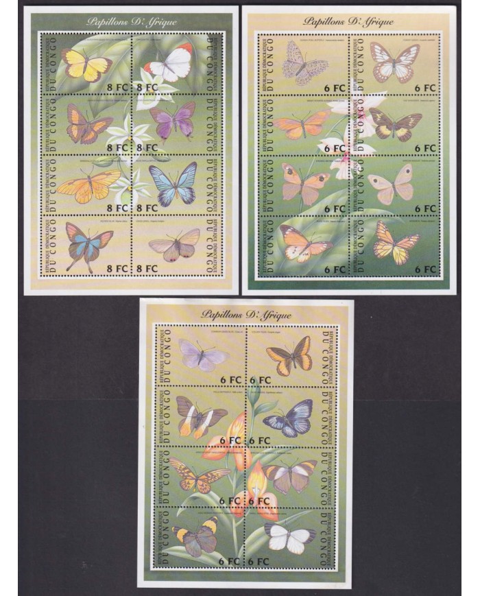 F-EX54168 CONGO MNH 2001 BUTTERFLIES PAPILLONS MARIPOSAS INSECTS 3 SHEET.