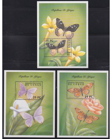 F-EX54169 CONGO MNH 2001 BUTTERFLIES PAPILLONS MARIPOSAS INSECTS 3 SHEET.