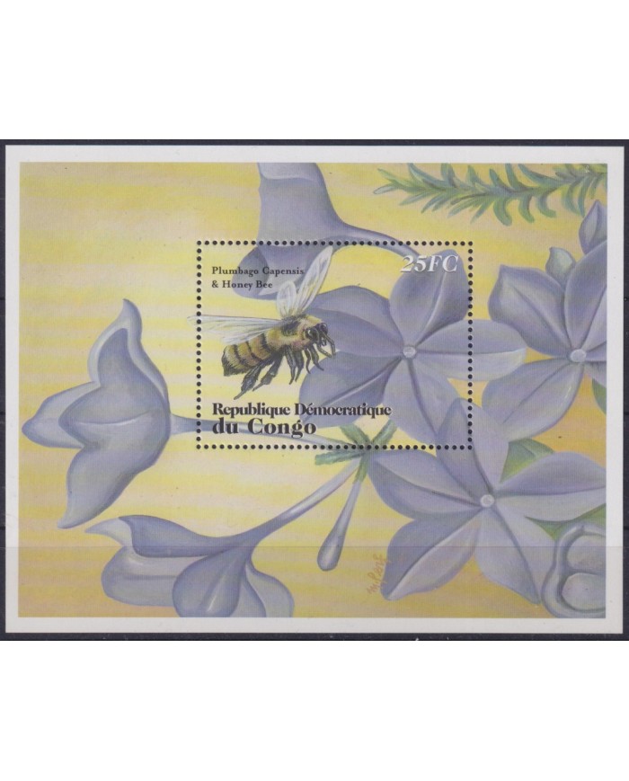F-EX54860 CONGO MNH 2001 BEE PLUMBAGO INSECTS SHEET.