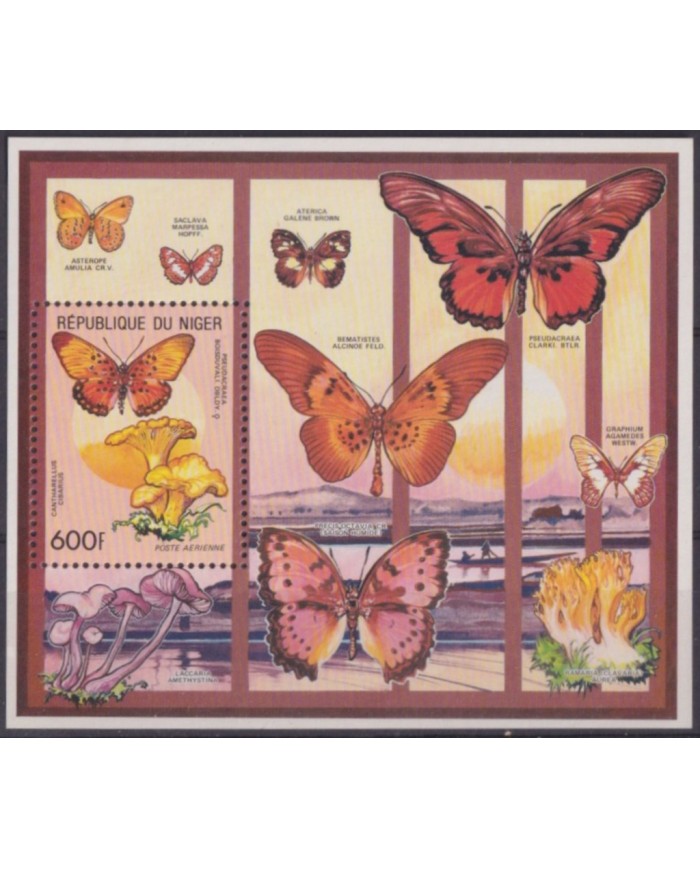 F-EX54698 NIGER MNH 1991 BUTTERFLIES PAPILLONS MARIPOSAS INSECTS MUSHROOMS.