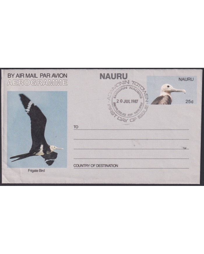 F-EX54209 NAURU FDC 1987 AEROGRAMME FRIGATE BIRD AVES OISEAUX VÖGEL.