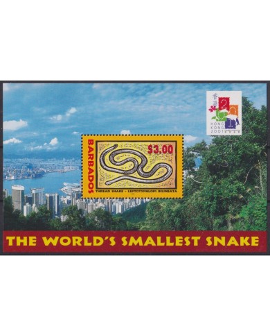 F-EX54743 BARBADOS MNH 2001 FAUNA HONG KONG EXPO SMALLEST SNAKE.