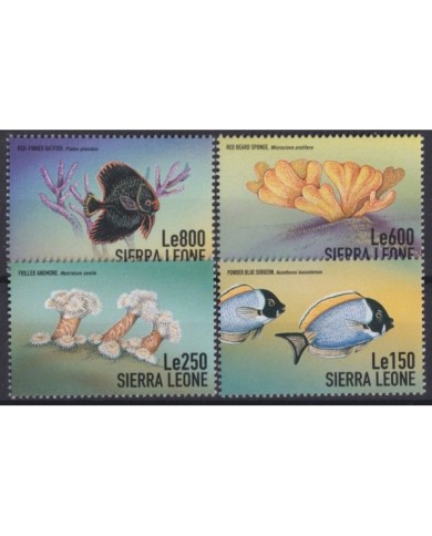 F-EX18657 SIERRA LEONE MNH WWF ENDANGERED SPECIES MARINE LIFE PECES FISH CORAL.