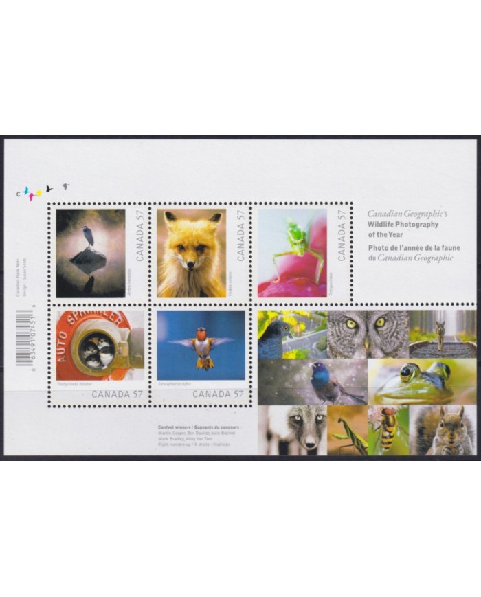 F-EX54174 CANADA MNH 2010 WILDLIFE PHOTOGRAPHY FOX FROG PARROT BIRD.