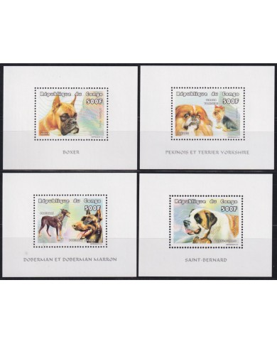 F-EX54735 CONGO MNH 1999 DOG PERROS SAINT BERNARD DOBERMAN BOXER PEKINOIS.