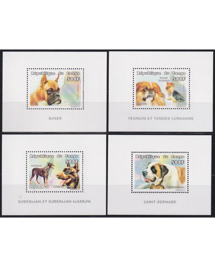 F-EX54735 CONGO MNH 1999 DOG PERROS SAINT BERNARD DOBERMAN BOXER PEKINOIS.
