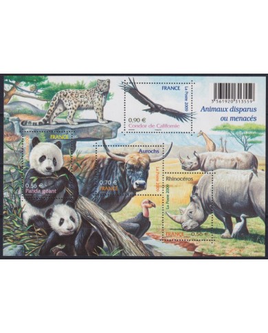 F-EX54188 FRANCE MNH 2009 ENDANGERED SPECIES PANDA BEAR RHINOCEROS OX BIRD.