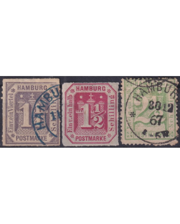 F-EX49145 GERMANY OLD STATE HAMBURG 1864-66 USED STAMPS LOT + 180€.