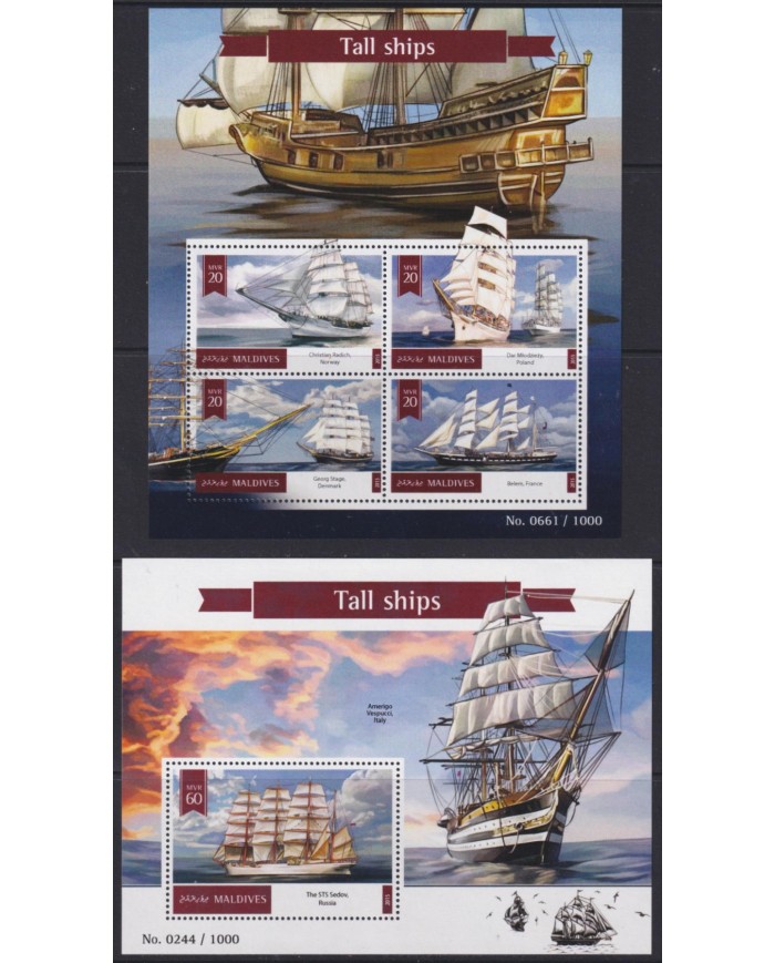 F-EX54163 MALDIVES MNH 2015 HISTORIC TALL SHIP BARCOS SAILBOAT ONLY 1000 NUMERATED SHEET.