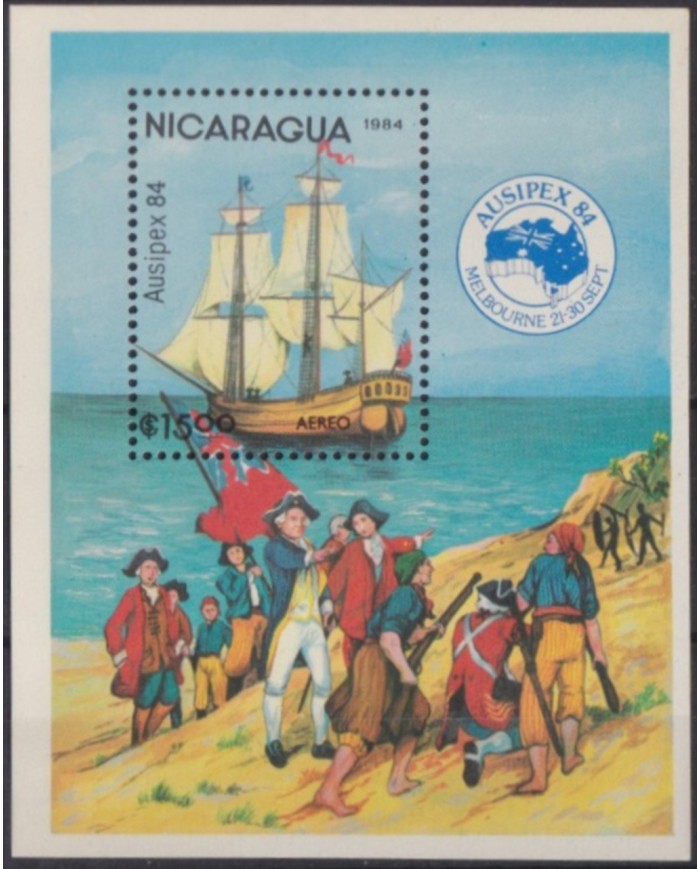 F-EX54646 NICARAGUA MNH 1984 AUSIPEX LANDING IN AUSTRALIA DISCOVERY SHIP.