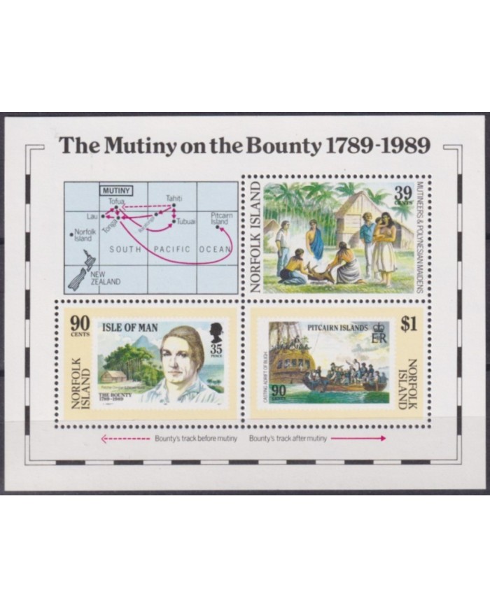 F-EX54697 NORFOLK IS MNH 1989 MUTINY OF BOUNTY SHIP.