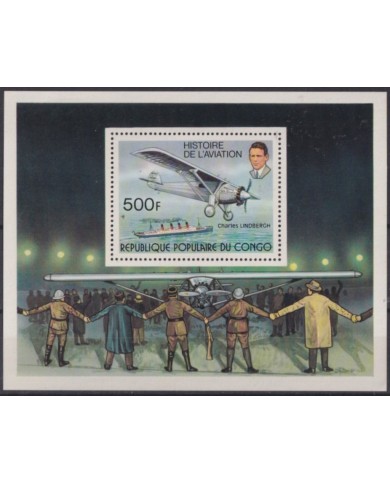F-EX54524 CONGO MNH 1977 AVIATION HISTORY CHARLES LINDBERGHT AVION AIRPLANE.