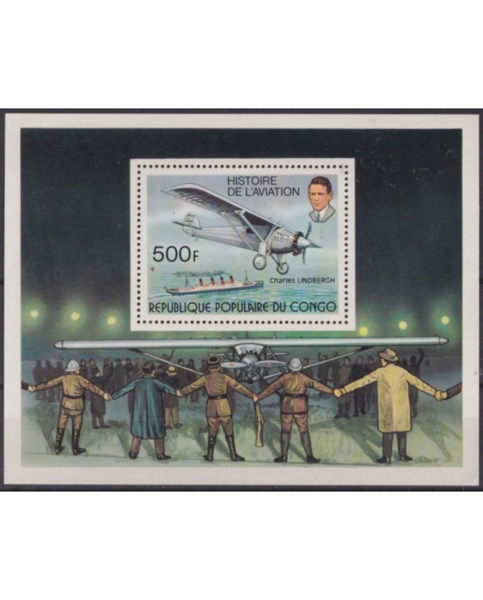 F-EX54524 CONGO MNH 1977 AVIATION HISTORY CHARLES LINDBERGHT AVION AIRPLANE.