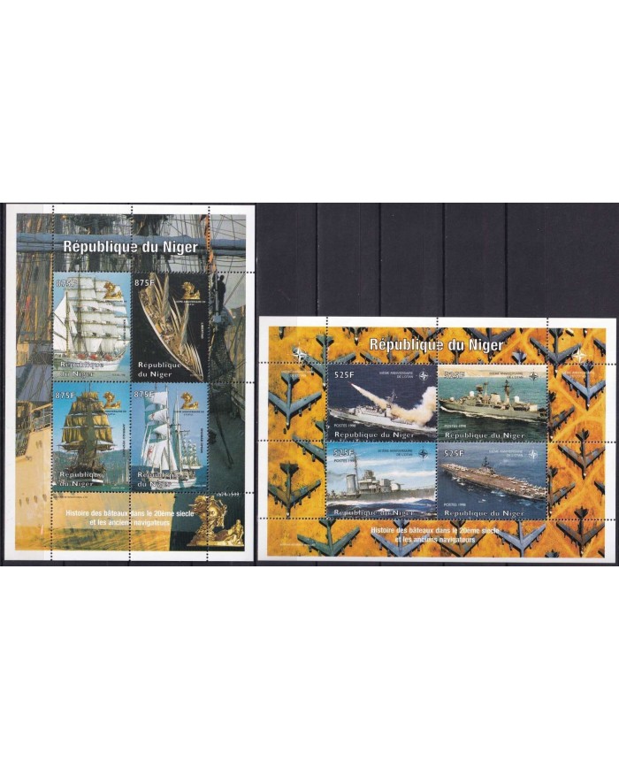 F-EX18769 NIGER MNH 1998 2 SPECIAL SHEET HISTORY OF SHIP BOAT PORTAVION.