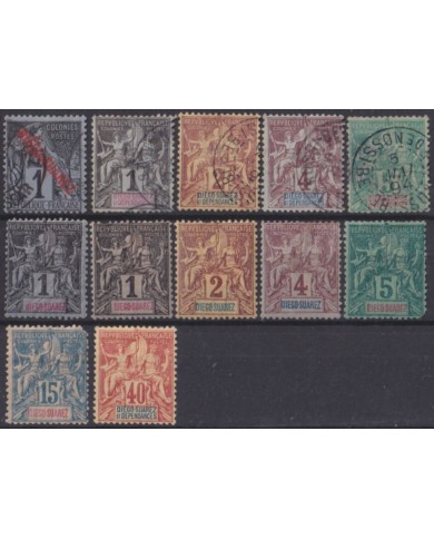 F-EX50552 FRANCE DIEGO SUAREZ 1892-93 PEACE & COMMERCE STAMPS LOT + 100€.
