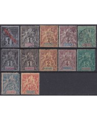 F-EX50552 FRANCE DIEGO SUAREZ 1892-93 PEACE & COMMERCE STAMPS LOT + 100€.