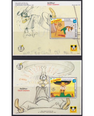 F-EX55023 ST VINCENT MNH 1992 DISNEY CARTOON MOVIE CLOCK CLEANERS GOOFY.