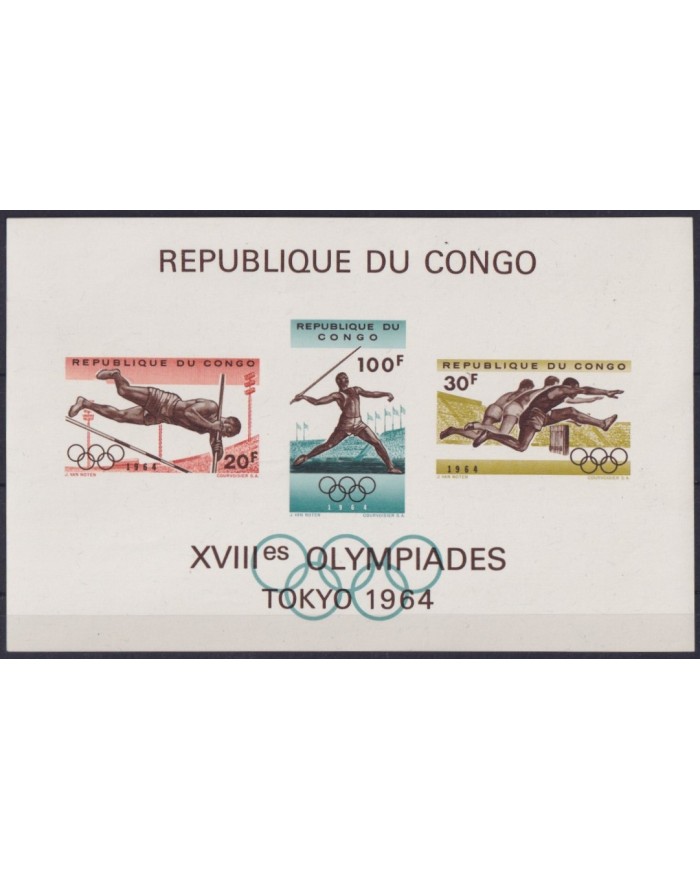 F-EX55094 CONGO MNH 1964 OLYMPIC GAMES TOKYO JAVELIN ATHLETISM SHEET.