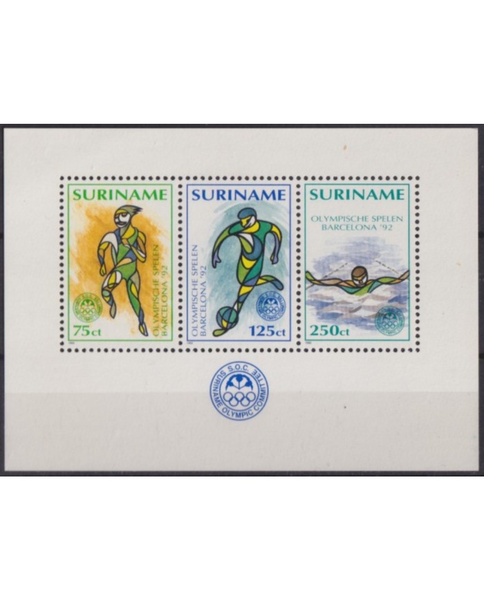 F-EX55099 SURINAME MNH 1992 OLYMPIC COMITEE ATHLETISM SOCCER SWIMMING.