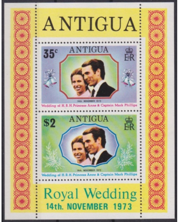 F-EX54387 ANTIGUA MNH 1973 ROYAL WEDDING PRINCESS ANA.