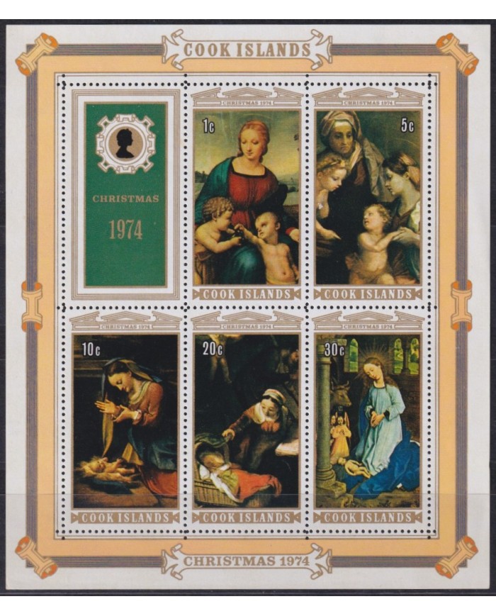 F-EX54153 COOK IS MNH 1974 CHRISTMAS NAVIDAD ART PAINTING RAPHAEL.