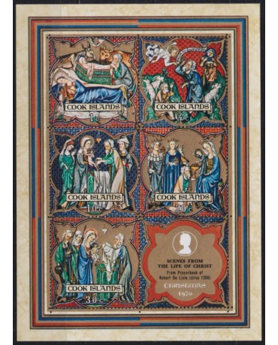 F-EX54447 COOK IS MNH 1970 CHRISTMAS NAVIDAD ART PAINTING MEDIEVAL PLAYERBOOK ROBER DE LISLE.