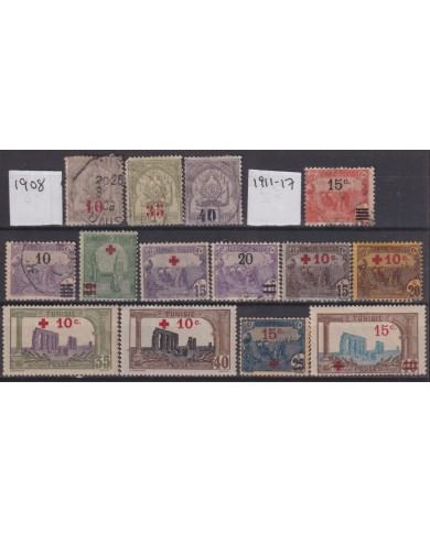 F-EX52708 TUNIS TUNISIE TUNISIA 1908-17 STAMPS OVERPRINT RED CROSS AQUEDUCT.