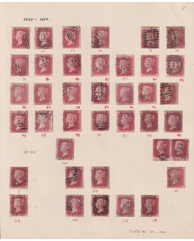 F-EX48145 UK ENGLAND 1858-64 ONE PENNY 94 DIFFERENT PLATE NUMBER LOT.