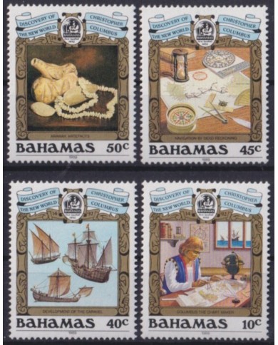 F-EX55237 BAHAMAS MNH 1989 DISCOVERY COLUMBUS ARAWAK ARCHEOLOGY SHIP.