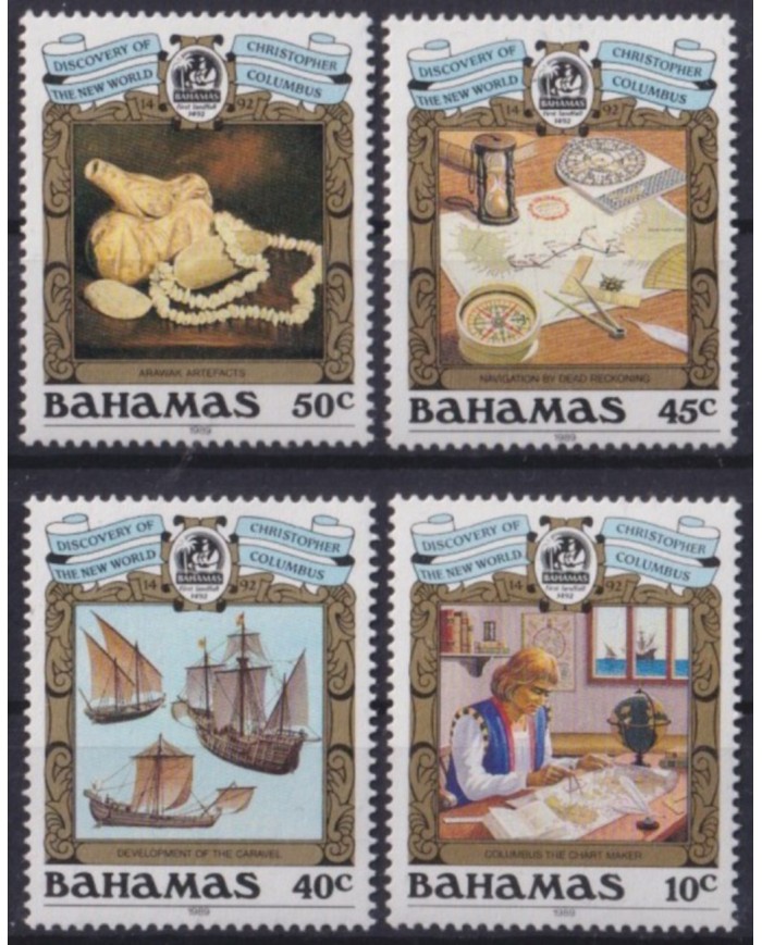 F-EX55237 BAHAMAS MNH 1989 DISCOVERY COLUMBUS ARAWAK ARCHEOLOGY SHIP.