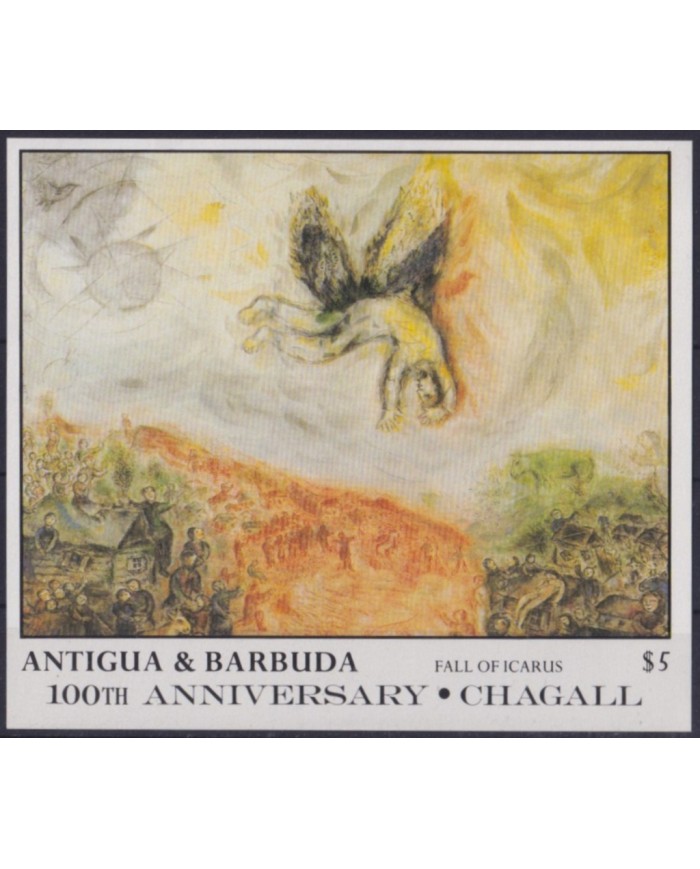 F-EX54398 ANTIGUA & BARBUDA MNH 1987 CENT OF MARC CHAGALL ART PAINTING ICARUS FALL.