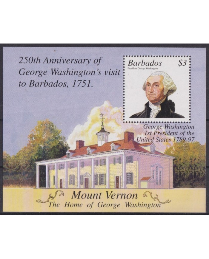 F-EX55218 BARBADOS MNH 2001 250th ANNIV GEORGE WASHINGTON VISIT BARBADOS.