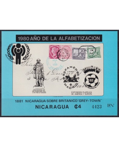 F-EX55211 NICARAGUA MNH 1980 LITERACY YEAR OVERPRINT ESPAMER SOCCER WORLD CUP.