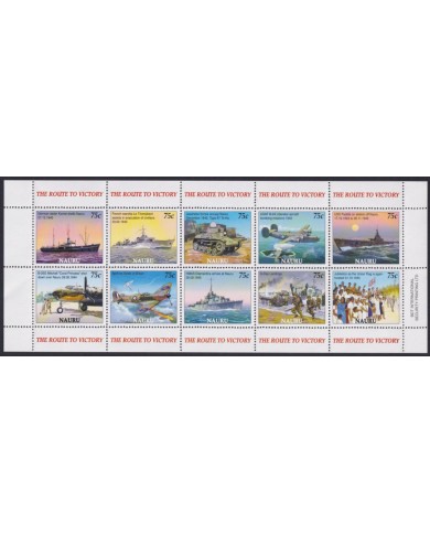 F-EX53072 NAURU IS MNH 2005 SHIP END OF WWII BATTLESHIP ROUTE TO VICTORY TANK AIRPLANE.